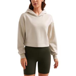 imageCRZ YOGA SoftAura Cropped Hoodies for Women  Long Sleeve Pullover Basic Workout Casual Hooded SweatshirtsMojave Tan