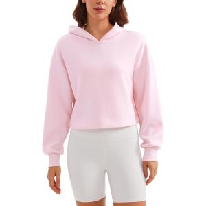 imageCRZ YOGA SoftAura Cropped Hoodies for Women  Long Sleeve Pullover Basic Workout Casual Hooded SweatshirtsStrawberry Pink