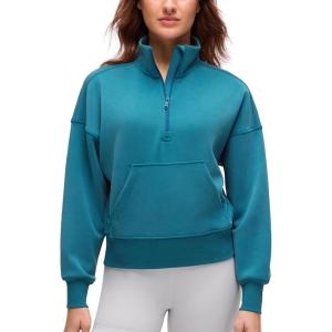 imageCRZ YOGA SoftAura Half Zip Sweatshirt for Women  Pullover Workout Casual Funnel Neck Sweat Shirts with PocketHawaiian Blue