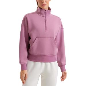 imageCRZ YOGA SoftAura Half Zip Sweatshirt for Women  Pullover Workout Casual Funnel Neck Sweat Shirts with PocketVelvet Dust