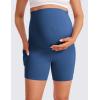 imageCRZ YOGA Butterluxe Maternity Biker Shorts Pockets 5quot  Over The Belly Pregnancy Womens Yoga Workout Athletic Buttery SoftPitch Blue