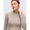 imageCRZ YOGA Cloud Jersey Maternity Long Sleeve Shirts  Mock Neck Side Ruched Casual Workout Athletic Pregnancy Womens Tops TeeMojave Tan