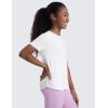 imageCRZ YOGA Girls Cloudweight Short Sleeve Athletic T Shirts  Active Sports Casual Tees Crew Neck Side Slit Kids TeenWhite