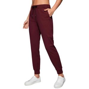 imageCRZ YOGA 4Way Stretch Workout Joggers for Women 28quot  Casual Travel Athletic Pants with PocketsRed Merlot