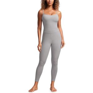 imageCRZ YOGA Butterluxe Cami Strap Jumpsuits for Women  Adjustable Yoga Workout One Piece Tank Leggings Romper with Builtin BraGull Gray