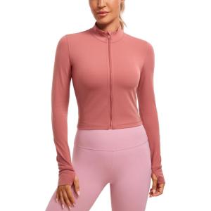 imageCRZ YOGA Butterluxe Cropped Athletic Jackets for Women  Full Zip Up Track Tops with Thumb Holes PocketsBriar Rose