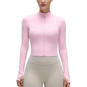 imageCRZ YOGA Butterluxe Cropped Athletic Jackets for Women  Full Zip Up Track Tops with Thumb Holes PocketsPink Peony