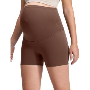 imageCRZ YOGA Butterluxe Maternity Biker Shorts 4quot  Over The Belly Pregnancy Yoga Workout Womens Activewear Buttery SoftCoffee Brown