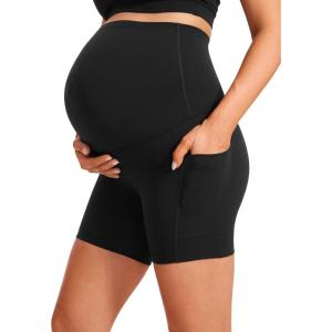 imageCRZ YOGA Butterluxe Maternity Biker Shorts Pockets 5quot  Over The Belly Pregnancy Womens Yoga Workout Athletic Buttery SoftBlack