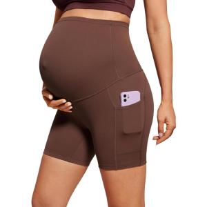 imageCRZ YOGA Butterluxe Maternity Biker Shorts Pockets 5quot  Over The Belly Pregnancy Womens Yoga Workout Athletic Buttery SoftCoffee Brown