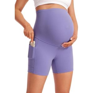 imageCRZ YOGA Butterluxe Maternity Biker Shorts Pockets 5quot  Over The Belly Pregnancy Womens Yoga Workout Athletic Buttery SoftDark Lavender Purple