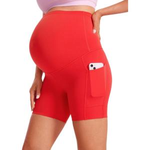 imageCRZ YOGA Butterluxe Maternity Biker Shorts Pockets 5quot  Over The Belly Pregnancy Womens Yoga Workout Athletic Buttery SoftDeep Red