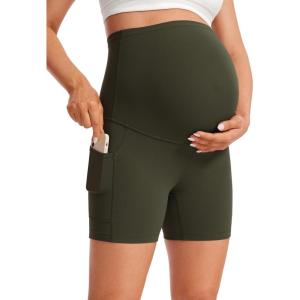 imageCRZ YOGA Butterluxe Maternity Biker Shorts Pockets 5quot  Over The Belly Pregnancy Womens Yoga Workout Athletic Buttery SoftOlive Green