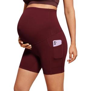 imageCRZ YOGA Butterluxe Maternity Biker Shorts Pockets 5quot  Over The Belly Pregnancy Womens Yoga Workout Athletic Buttery SoftRed Merlot