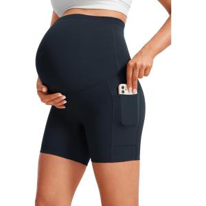 imageCRZ YOGA Butterluxe Maternity Biker Shorts Pockets 5quot  Over The Belly Pregnancy Womens Yoga Workout Athletic Buttery SoftTrue Navy
