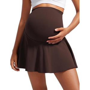 imageCRZ YOGA Butterluxe Maternity Flowy Tennis Skirts  High Waisted A Line Golf Athletic Casual Womens Pregnancy with PocketsHot Fudge Brown