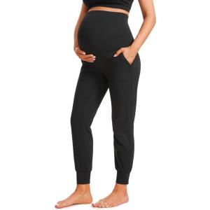 imageCRZ YOGA Butterluxe Maternity Joggers Pockets 27quot  Workout Active Yoga Pregnancy Womens Pants Over The Belly SoftBlack