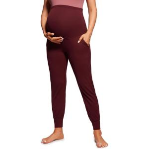 imageCRZ YOGA Butterluxe Maternity Joggers Pockets 27quot  Workout Active Yoga Pregnancy Womens Pants Over The Belly SoftRed Merlot