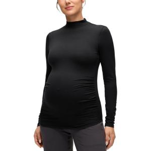 imageCRZ YOGA Cloud Jersey Maternity Long Sleeve Shirts  Mock Neck Side Ruched Casual Workout Athletic Pregnancy Womens Tops TeeBlack