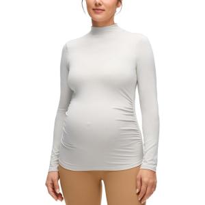 imageCRZ YOGA Cloud Jersey Maternity Long Sleeve Shirts  Mock Neck Side Ruched Casual Workout Athletic Pregnancy Womens Tops TeeMilky White Bone