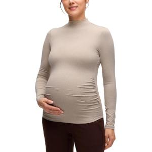 imageCRZ YOGA Cloud Jersey Maternity Long Sleeve Shirts  Mock Neck Side Ruched Casual Workout Athletic Pregnancy Womens Tops TeeMojave Tan