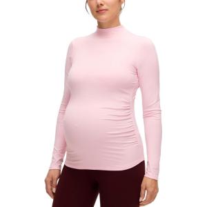 imageCRZ YOGA Cloud Jersey Maternity Long Sleeve Shirts  Mock Neck Side Ruched Casual Workout Athletic Pregnancy Womens Tops TeeStrawberry Pink