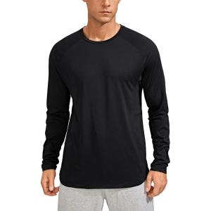 imageCRZ YOGA Crewneck Workout Long Sleeve Shirts for Men  Quick Dry Running Athletic TShirts Lightweight Basic TopsBlack