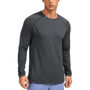 imageCRZ YOGA Crewneck Workout Long Sleeve Shirts for Men  Quick Dry Running Athletic TShirts Lightweight Basic TopsCarbon Heather
