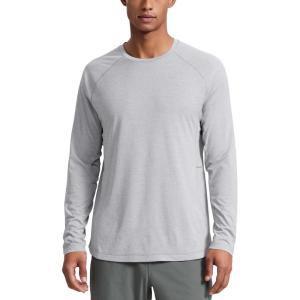 imageCRZ YOGA Crewneck Workout Long Sleeve Shirts for Men  Quick Dry Running Athletic TShirts Lightweight Basic TopsLight Gray Heather