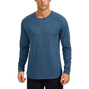 imageCRZ YOGA Crewneck Workout Long Sleeve Shirts for Men  Quick Dry Running Athletic TShirts Lightweight Basic TopsOcean Blue Heather