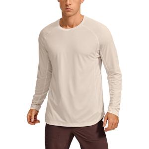 imageCRZ YOGA Crewneck Workout Long Sleeve Shirts for Men  Quick Dry Running Athletic TShirts Lightweight Basic TopsWhite Opal