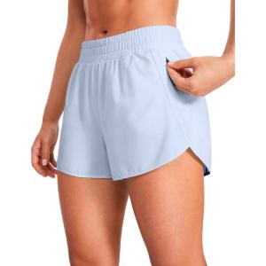 imageCRZ YOGA Dolphin Athletic Shorts for Women 3quot  High Waisted Quick Dry for Running Workout Gym Track with Zip PocketBlue Linen