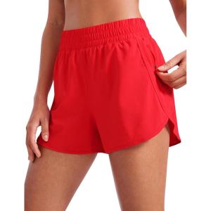 imageCRZ YOGA Dolphin Athletic Shorts for Women 3quot  High Waisted Quick Dry for Running Workout Gym Track with Zip PocketDeep Red