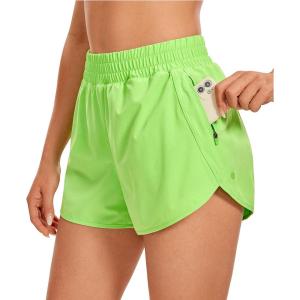 imageCRZ YOGA Dolphin Athletic Shorts for Women 3quot  High Waisted Quick Dry for Running Workout Gym Track with Zip PocketGreen Glow