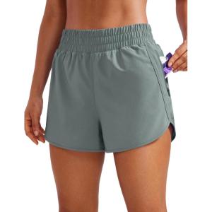 imageCRZ YOGA Dolphin Athletic Shorts for Women 3quot  High Waisted Quick Dry for Running Workout Gym Track with Zip PocketGrey Sage