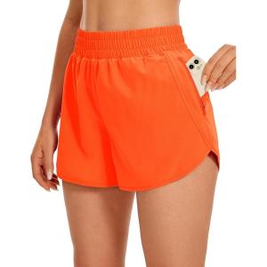 imageCRZ YOGA Dolphin Athletic Shorts for Women 3quot  High Waisted Quick Dry for Running Workout Gym Track with Zip PocketNeon Orange