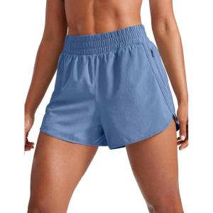 imageCRZ YOGA Dolphin Athletic Shorts for Women 3quot  High Waisted Quick Dry for Running Workout Gym Track with Zip PocketOasis Blue