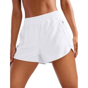 imageCRZ YOGA Dolphin Athletic Shorts for Women 3quot  High Waisted Quick Dry for Running Workout Gym Track with Zip PocketWhite