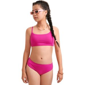 imageCRZ YOGA Girls Bikini Set 2 Piece Swimsuit  Beach Sports Bathing Suit Scoop Neck Adjustable Straps Padded Kids TeenHibiscus Purple