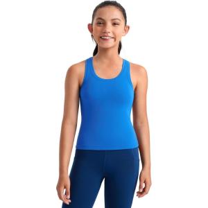 imageCRZ YOGA Girls Butterluxe Crew Neck Tank Tops Waist Length  Dance Yoga Athletic Casual Racerback Tight Kids TeenSparkle Blue