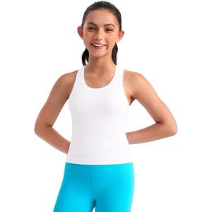 imageCRZ YOGA Girls Butterluxe Crew Neck Tank Tops Waist Length  Dance Yoga Athletic Casual Racerback Tight Kids TeenWhite