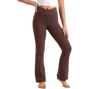 imageCRZ YOGA Girls Butterluxe Crossover Waist Yoga Flare Leggings  Dance Casual Athletic Pants Bell Bottoms Kids TeenTaupe