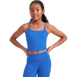 imageCRZ YOGA Girls Butterluxe Double Lined Camisole Tank Tops Crop  Dance Yoga Athletic Casual Spaghetti Y Back Kids TeenSparkle Blue