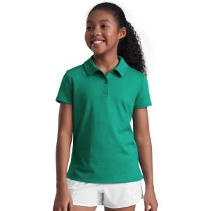 imageCRZ YOGA Girls Cloud Jersey Short Sleeve Casual Polo Shirts  School Uniform Tennis Golf Hip Length Side Splits Kids TeenCascadia Green