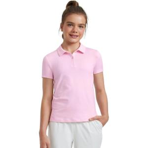 imageCRZ YOGA Girls Cloud Jersey Short Sleeve Casual Polo Shirts  School Uniform Tennis Golf Hip Length Side Splits Kids TeenStrawberry Pink