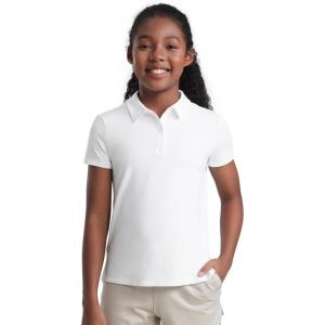 imageCRZ YOGA Girls Cloud Jersey Short Sleeve Casual Polo Shirts  School Uniform Tennis Golf Hip Length Side Splits Kids TeenWhite
