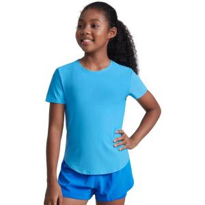 imageCRZ YOGA Girls Cloudweight Short Sleeve Athletic T Shirts  Active Sports Casual Tees Crew Neck Side Slit Kids TeenKayak Blue
