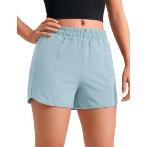 imageCRZ YOGA Girls FeatheryFit Soft Athletic Shorts with Zipper Pocket  Tennis Soccer Running Casual Liner Kids TeenLight Grayish Blue