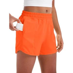 imageCRZ YOGA Girls FeatheryFit Soft Athletic Shorts with Zipper Pocket  Tennis Soccer Running Casual Liner Kids TeenNeon Orange