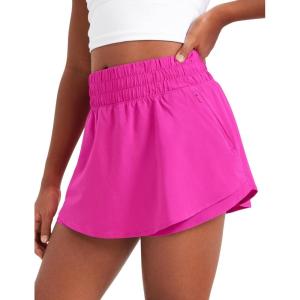 imageCRZ YOGA Girls FeatheryFit Soft Flowy Athletic Shorts  Tennis Soccer Casual Ruffle Skirt Zip Pocket Liner Kids TeenHibiscus Purple